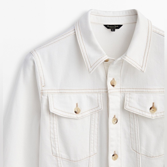 NWT. Massimo Dutti Off White Denim Jumpsuit with Contrast Topstitching. Size S. - Picture 10 of 13